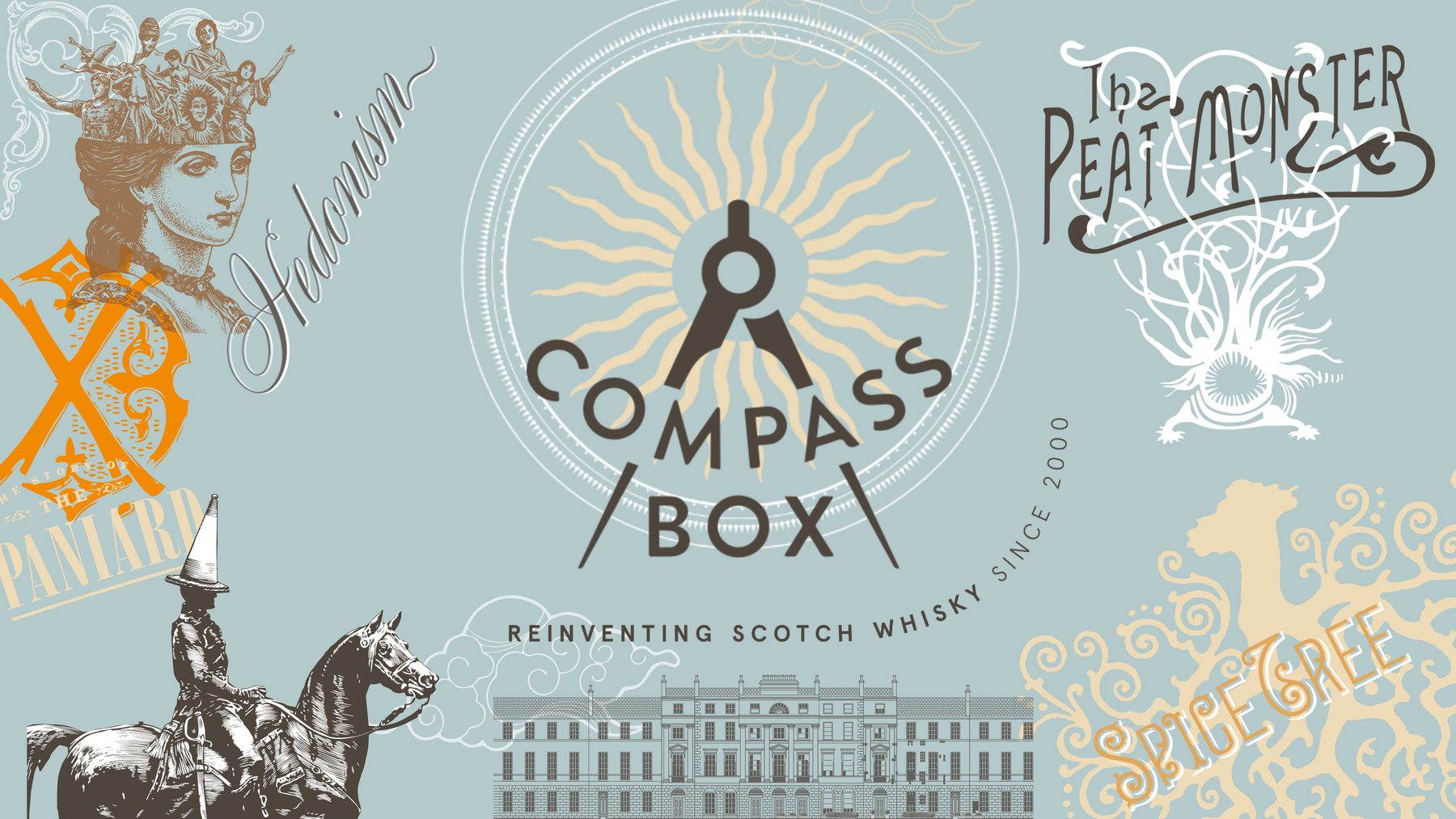 Compass Box campaign artwork and bottles